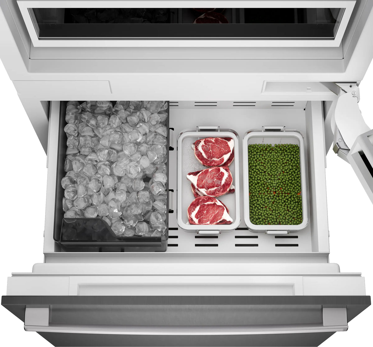 Bosch B30BB130SS freezer loaded with food