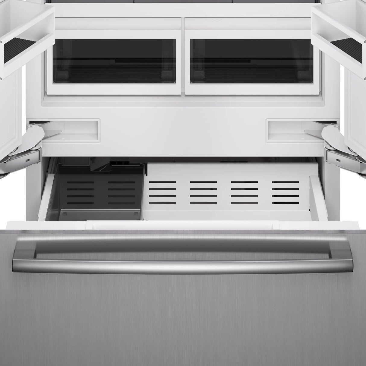Bosch B36BT130NS crisper drawers close-up