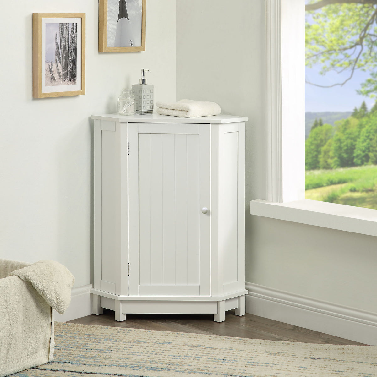 Bathroom Cabinet Triangle Corner Storage Cabinet With Adjustable Shelf Modern Style