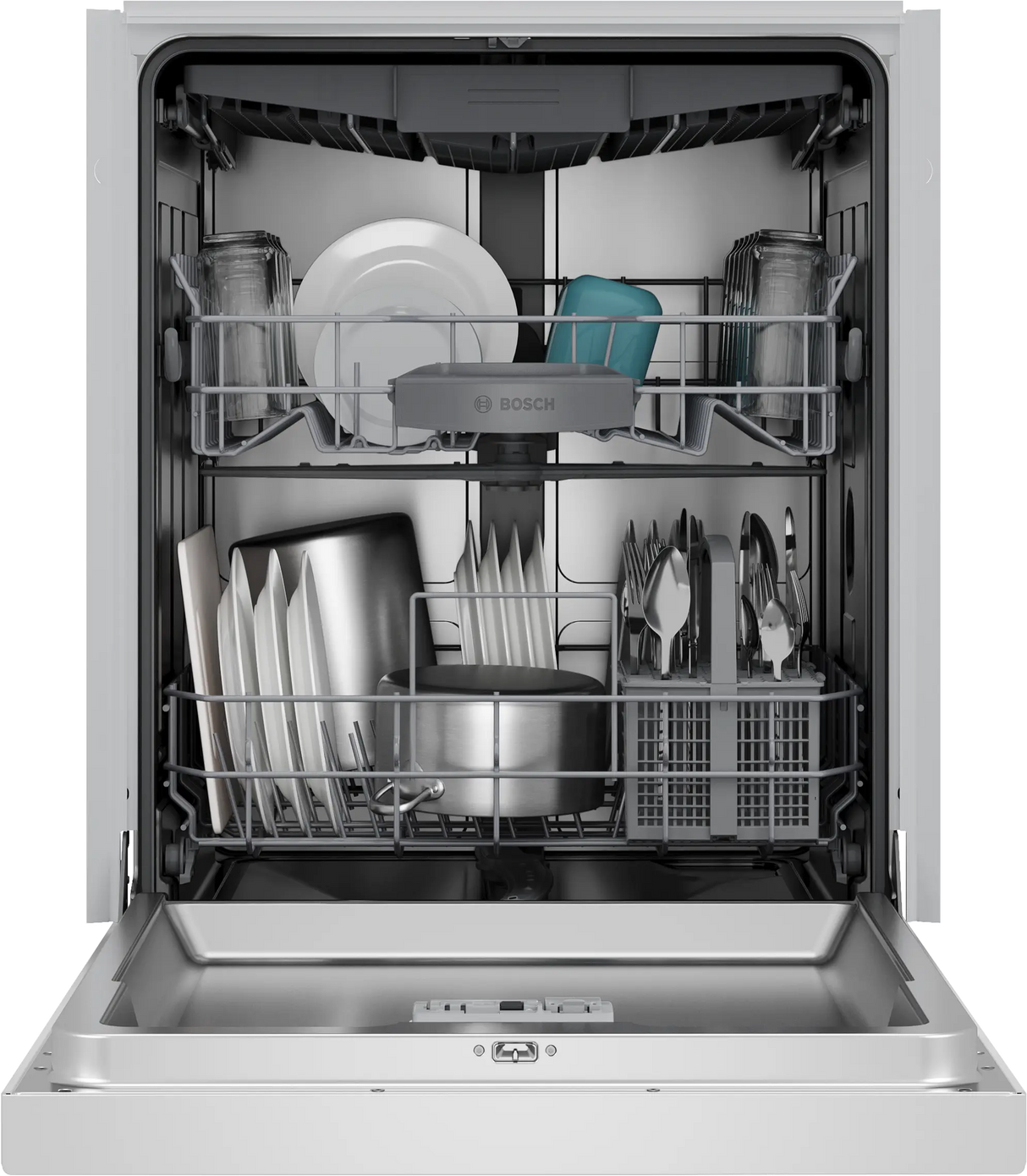Bosch SHE43DM2N door open with dishes