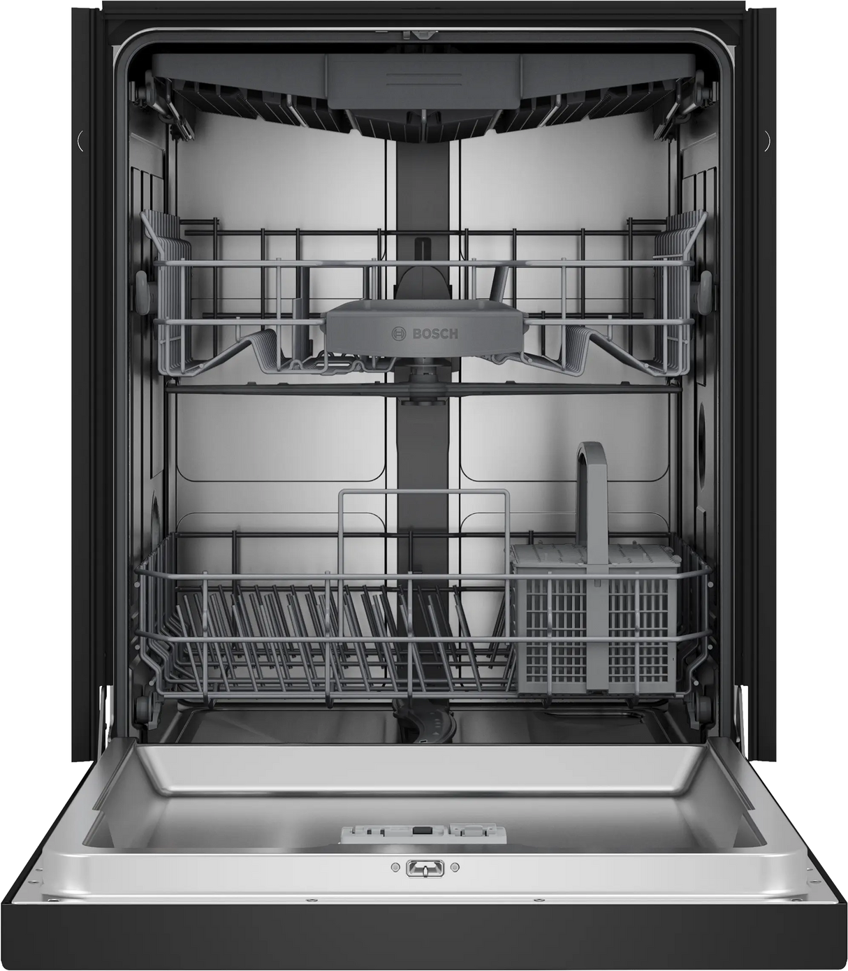 Bosch SHE43DM6N door open showing stainless steel interior