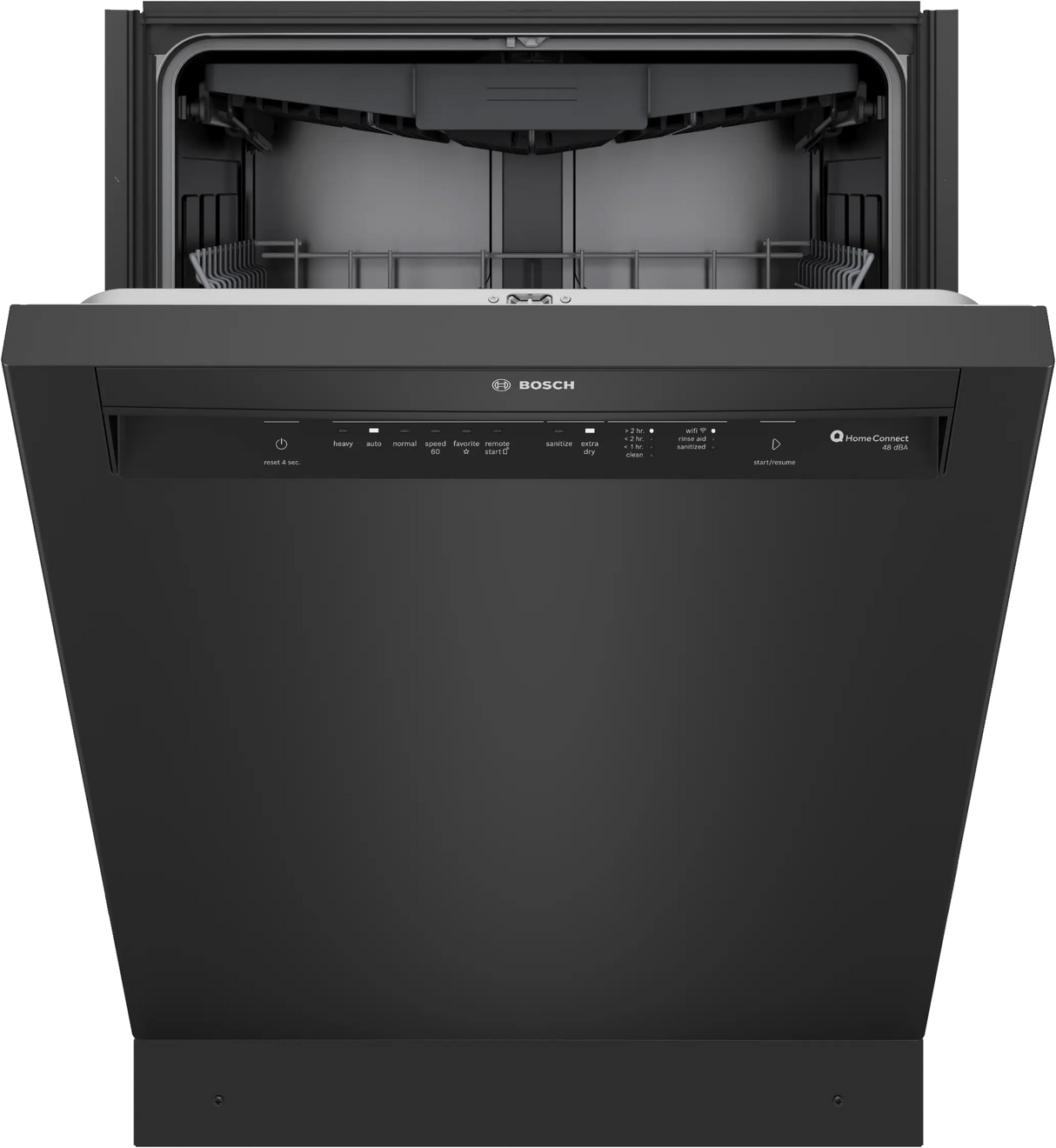 Bosch SHE43DM6N black dishwasher door slightly open