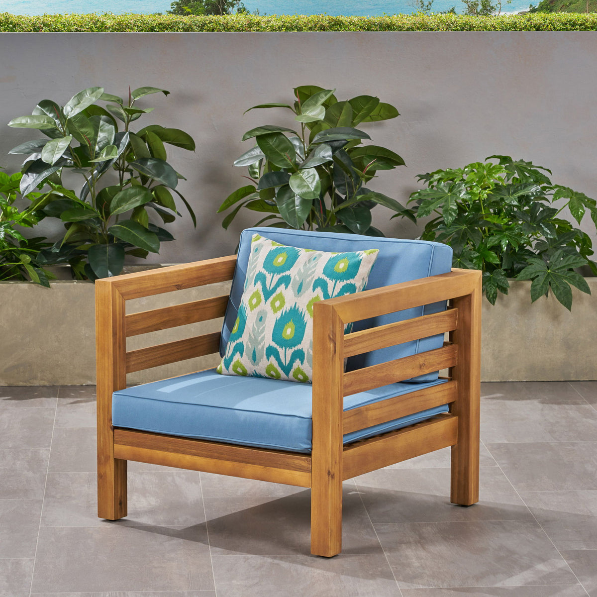 Outdoor Acacia Wood Patio Chair With Fabric Cushion