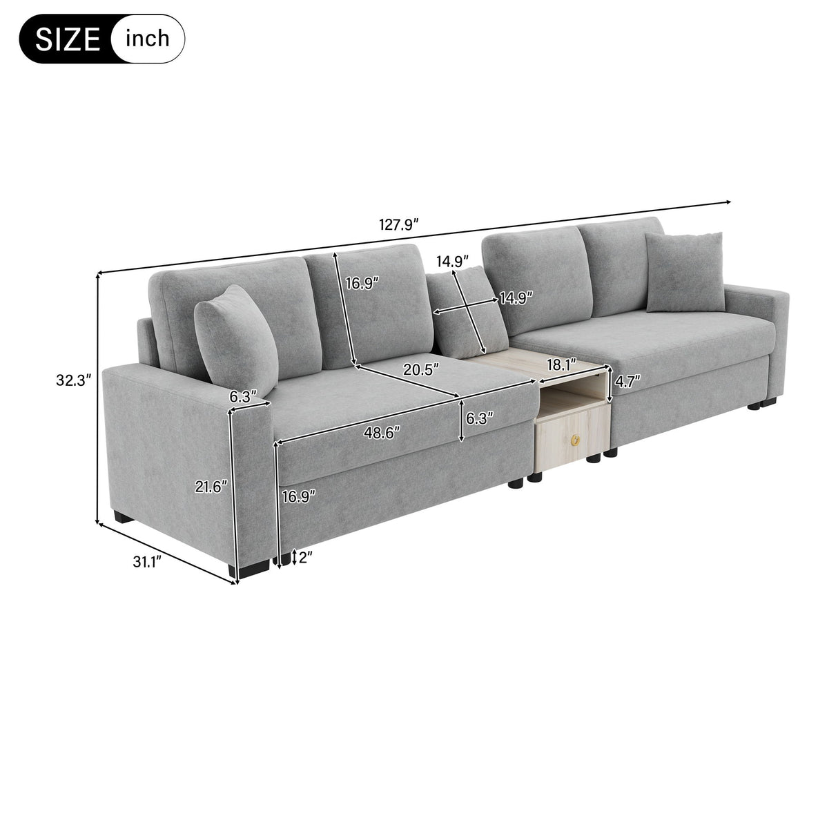 Modular Sofa Couch With Storage Armrest And Center Console