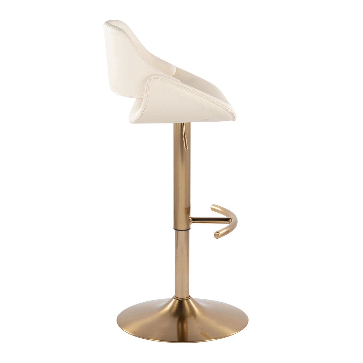 Fabrico - Adjustable Barstool With Swivel (Set of 2) - Gold Metal And Cream Faux Leather With Rounded T Footrest