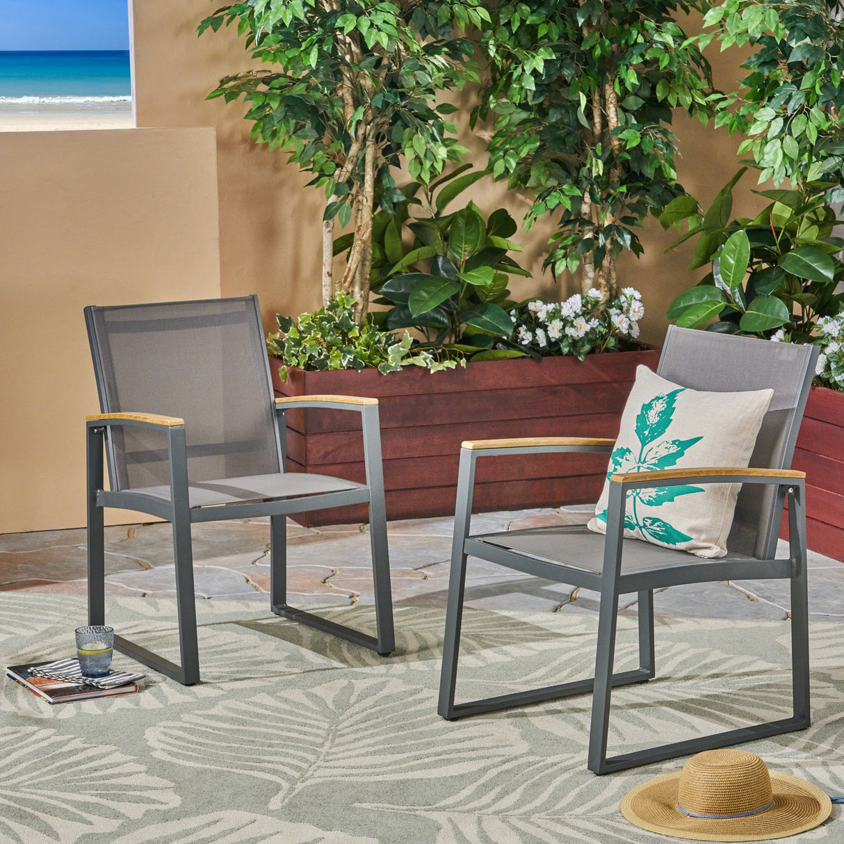 Aresha - Metal Outdoor Dining Armchair (Set of 2) - Gray