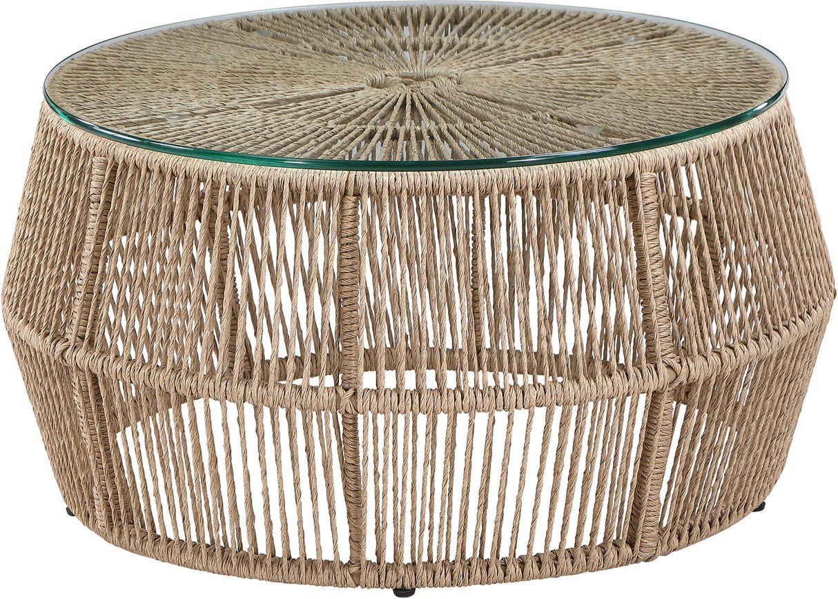 Coastline - Tempered Glass Top And Wicker Outdoor Patio Coffee Table - Natural | Natural