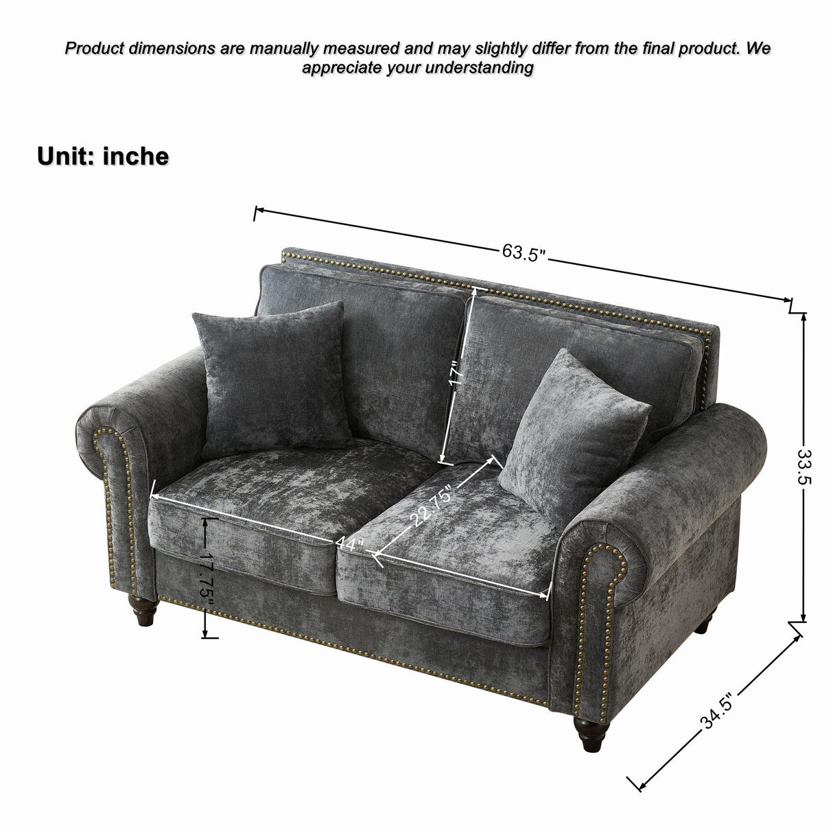 2 Seater Sofa With Rolled Arms, Tufted Upholstered Couch