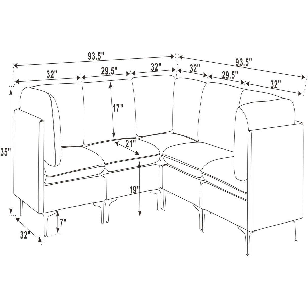 Upholstered Modular Sectional With Tall Legs