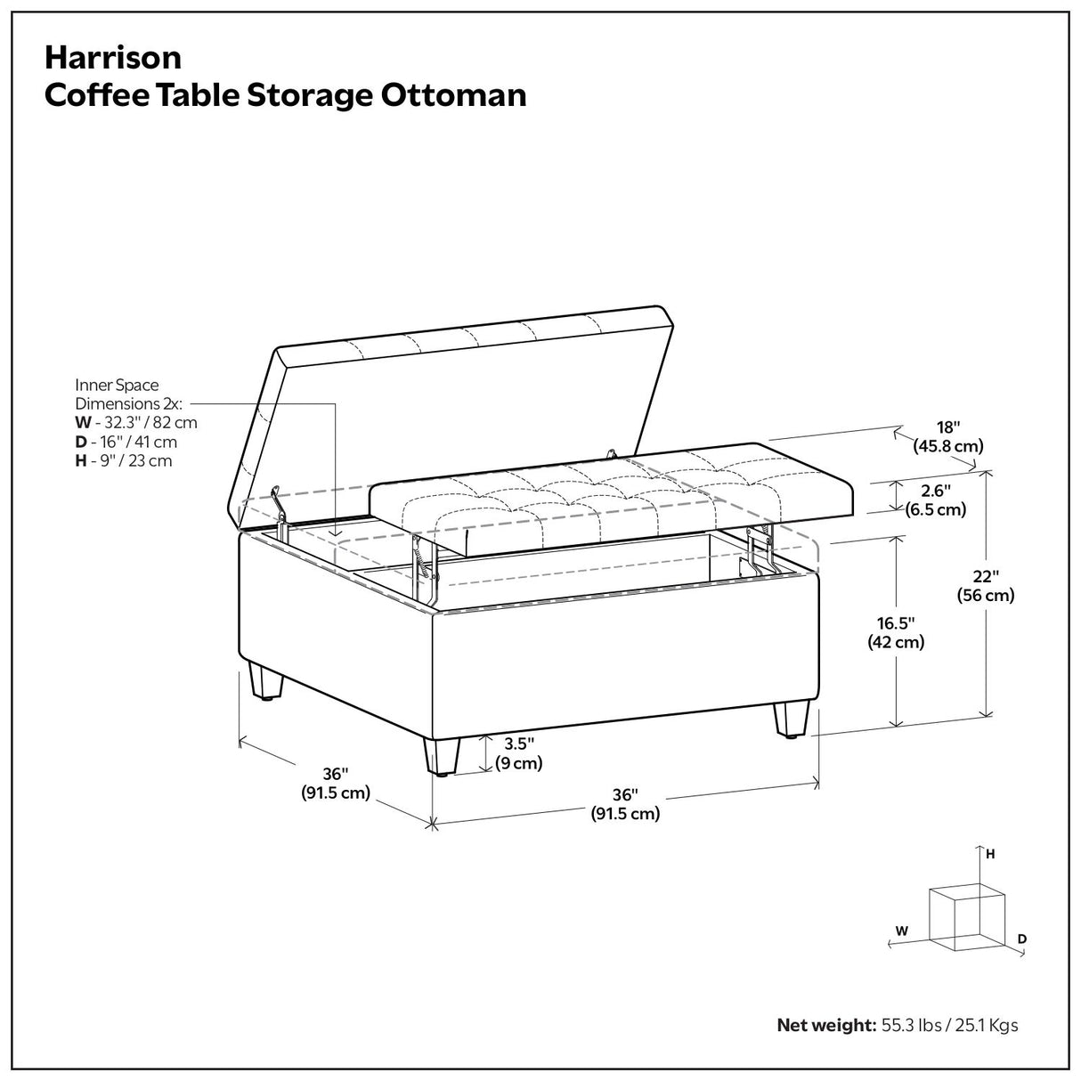 Harrison - Square Coffee Table Ottoman - Brown