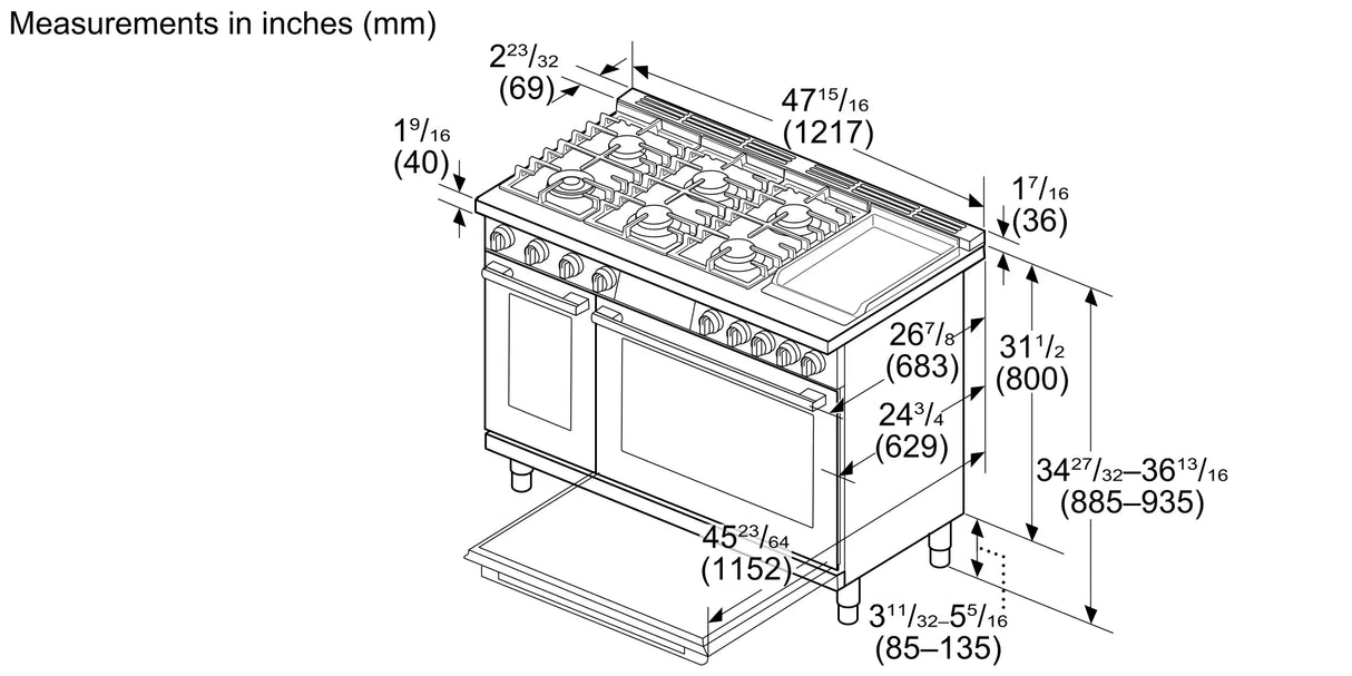 Bosch HDS8857UC line drawing isometric view