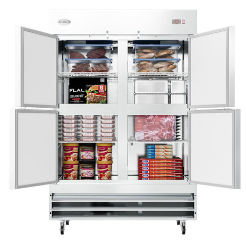 54 in. Commercial Stainless Steel Solid Half Door Reach-In Freezer, 47 cu. ft. RIF-2D-SSHD