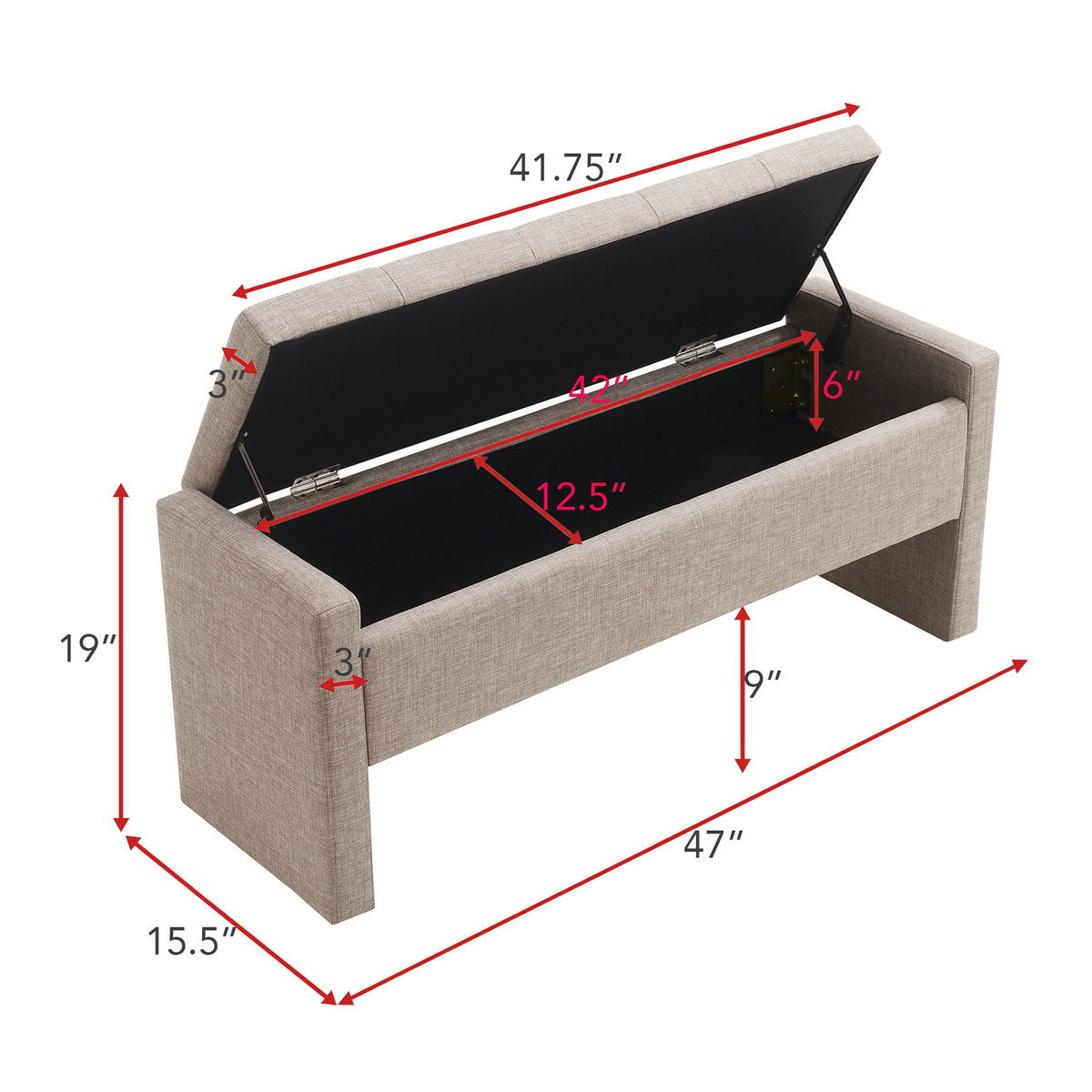 Modern Upholstered Large Bed End Bench With Storage