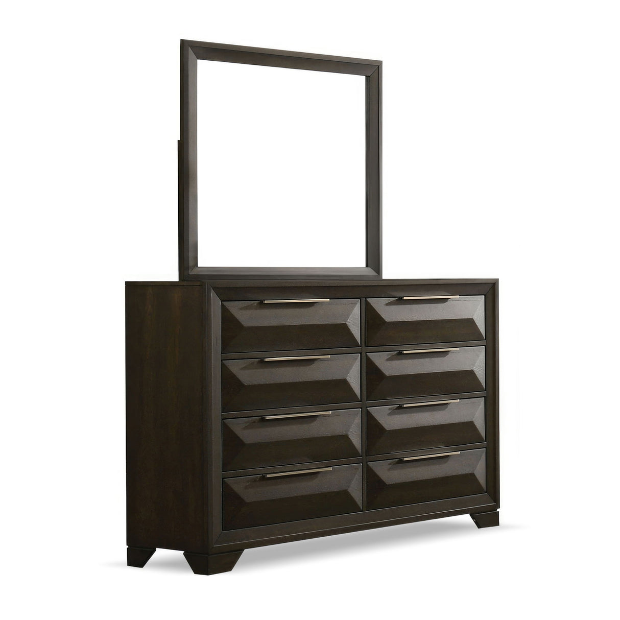 Dresser With Mirror Beveled Bracket Feet Handles 8 Drawers - Espresso