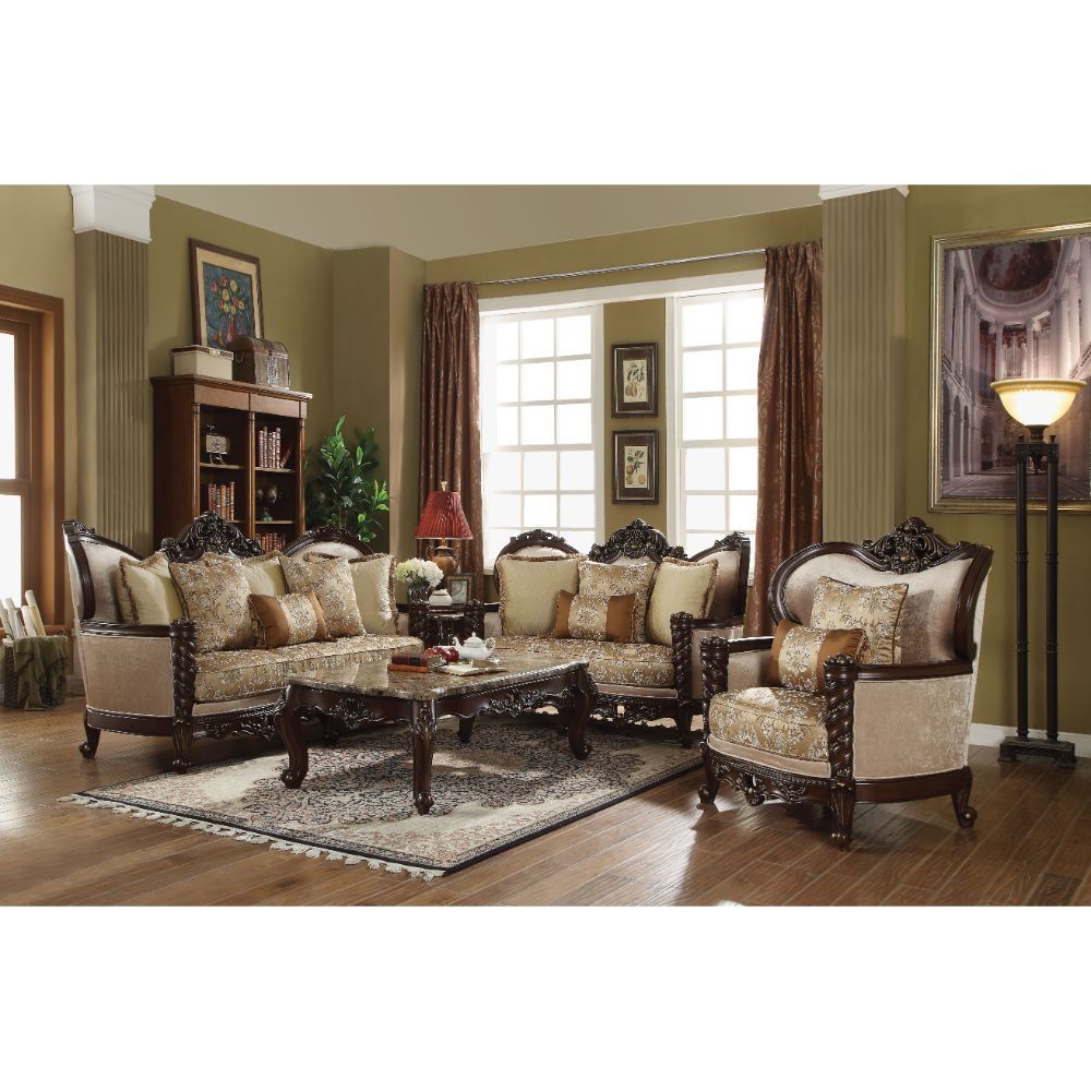 Devayne - Sofa With 6 Pillows (Same Lv01582) - Pattern Fabric & Dark Walnut