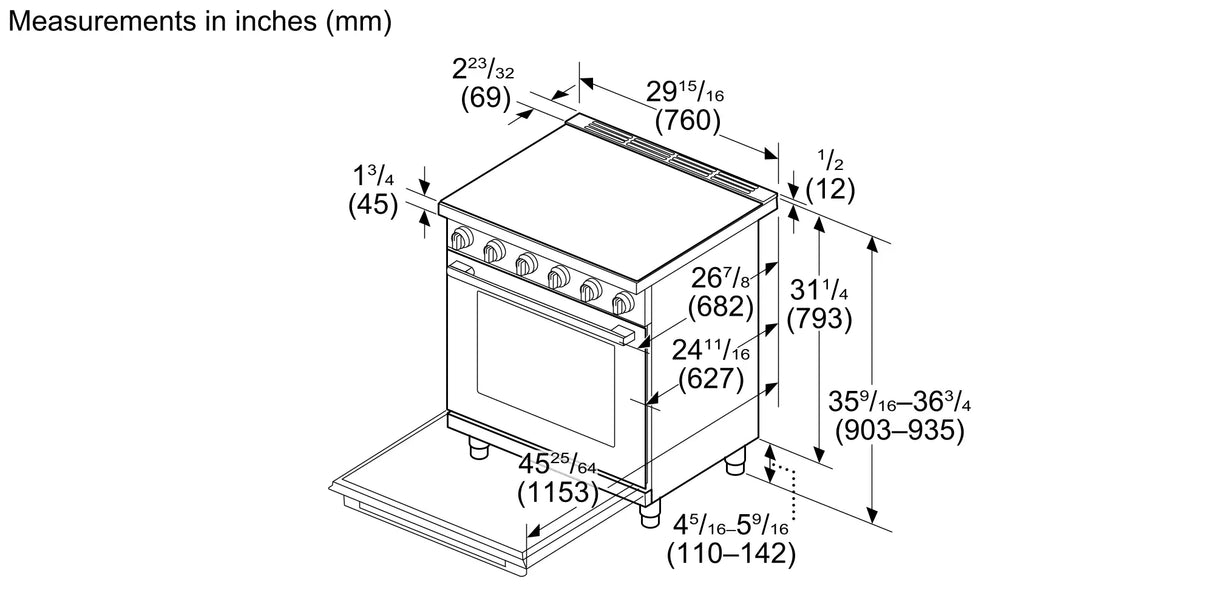 Bosch HIS8057U induction range line drawing isometric view