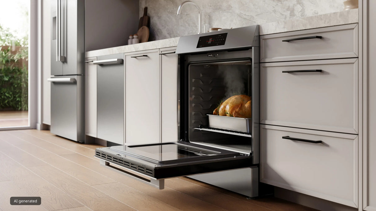 Bosch HIF5050MU induction range oven door open close-up