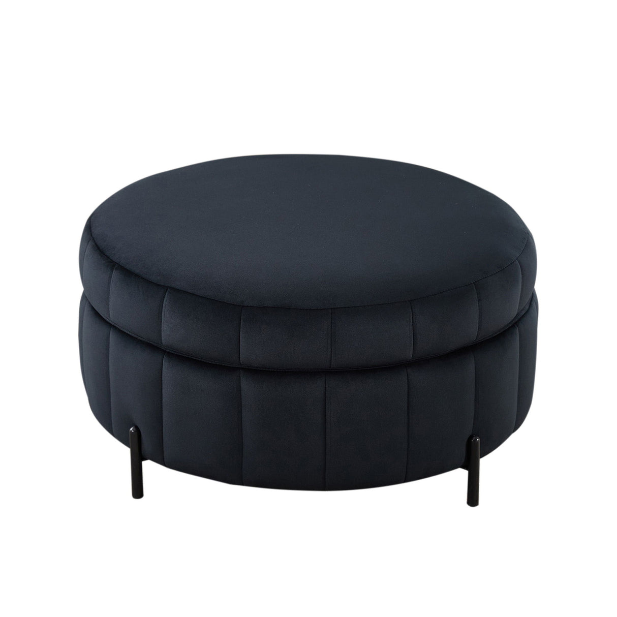 Upholstered Round Ottoman With Reversible Lid, Channel Tufted Pumpkin Shape