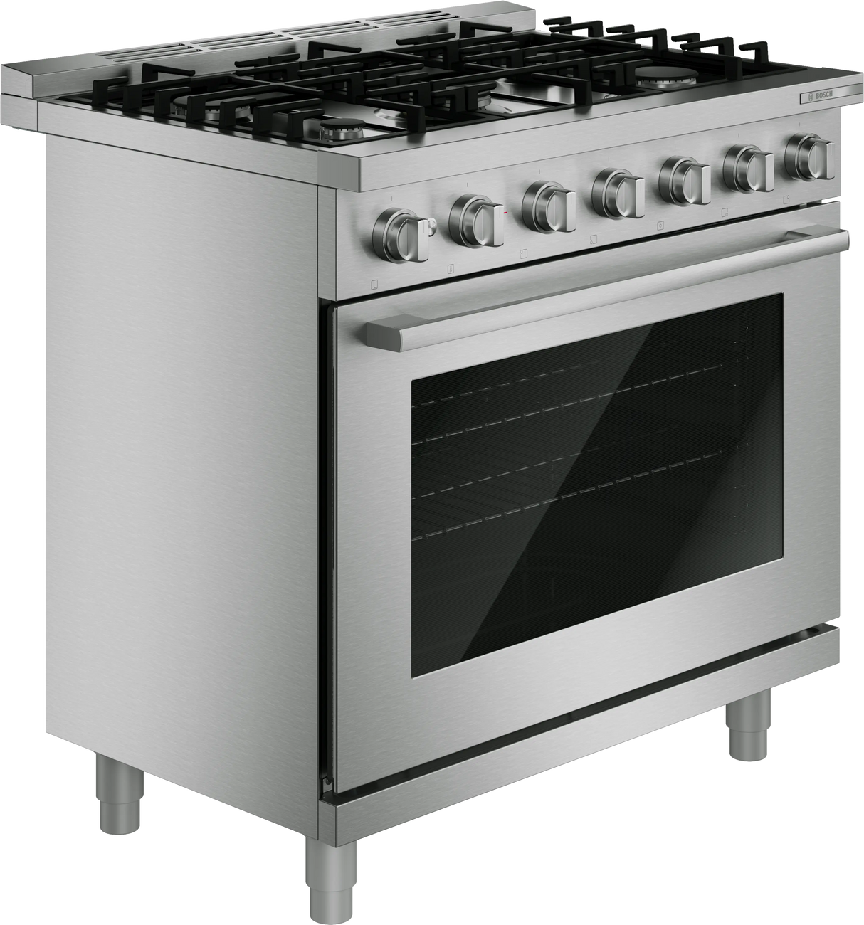 Bosch HDS5657U dual fuel range cooktop detail