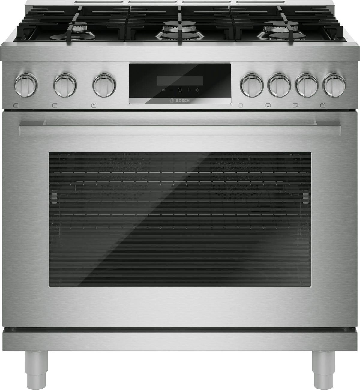 Bosch HGS8657UC 36 inch industrial style gas range front view