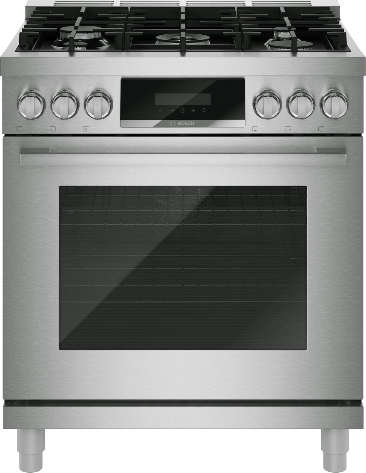 Bosch HGS8057UC 30 inch industrial style gas range front view