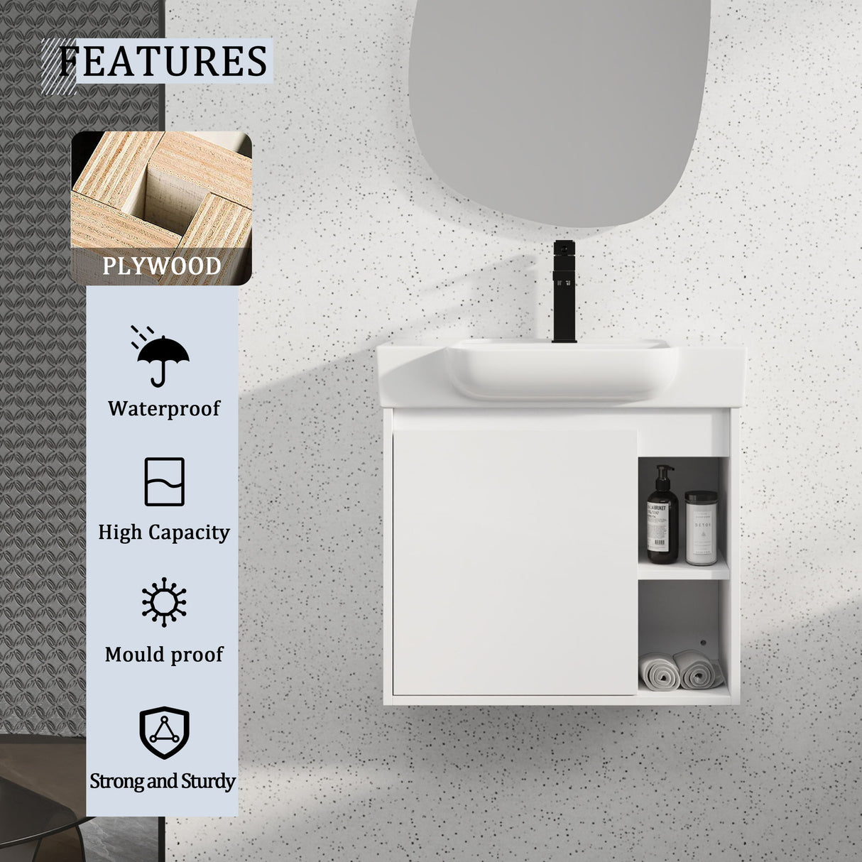 Wall Mounted Bathroom Vanity With Sink & Soft Close Door