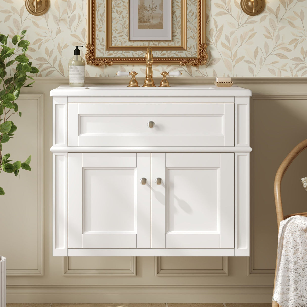 Wall Mounted Bathroom Vanity With Tip Out Drawer And Open Back Design