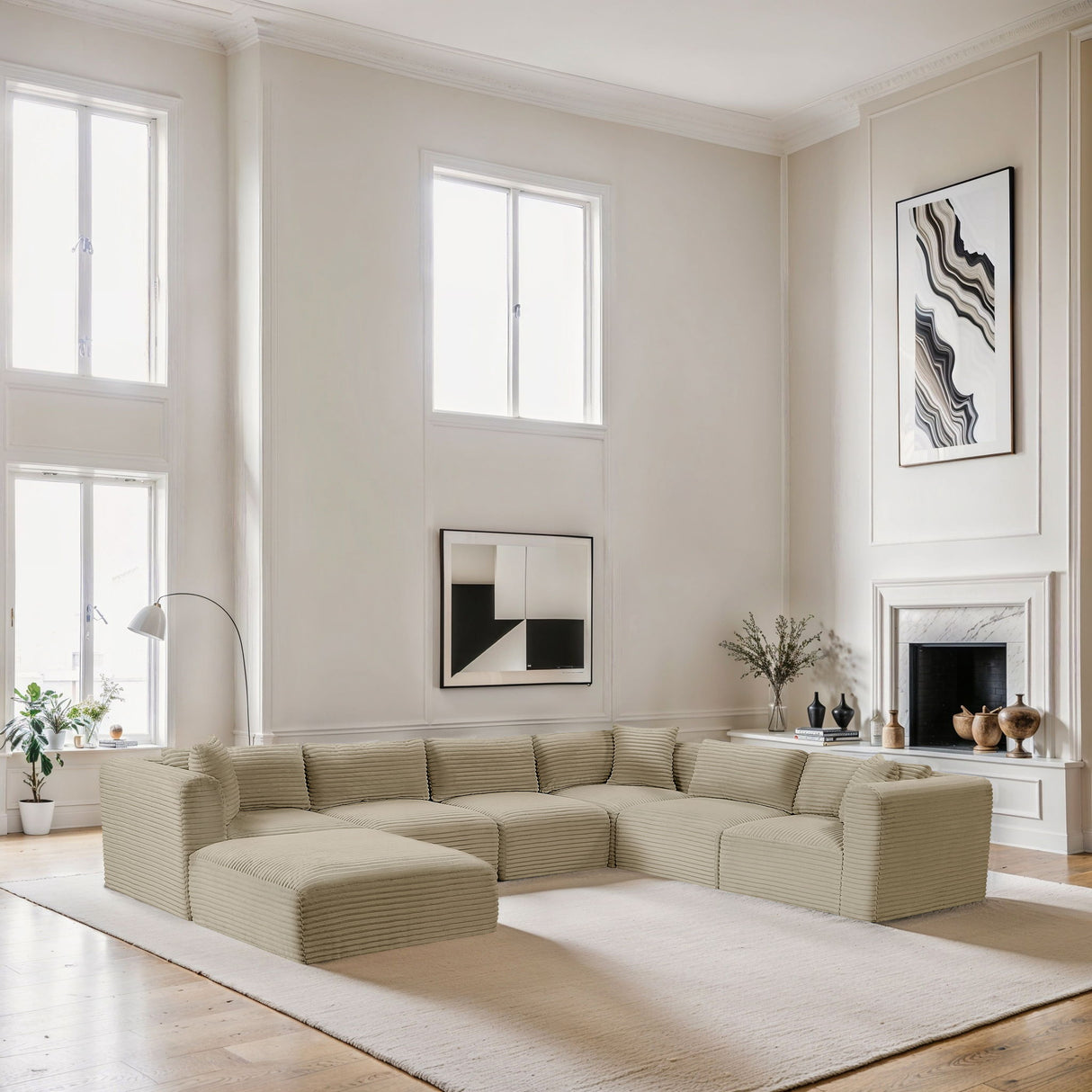 Shaggy - 7 Piece Modular U-Shaped Sectional With Ottoman