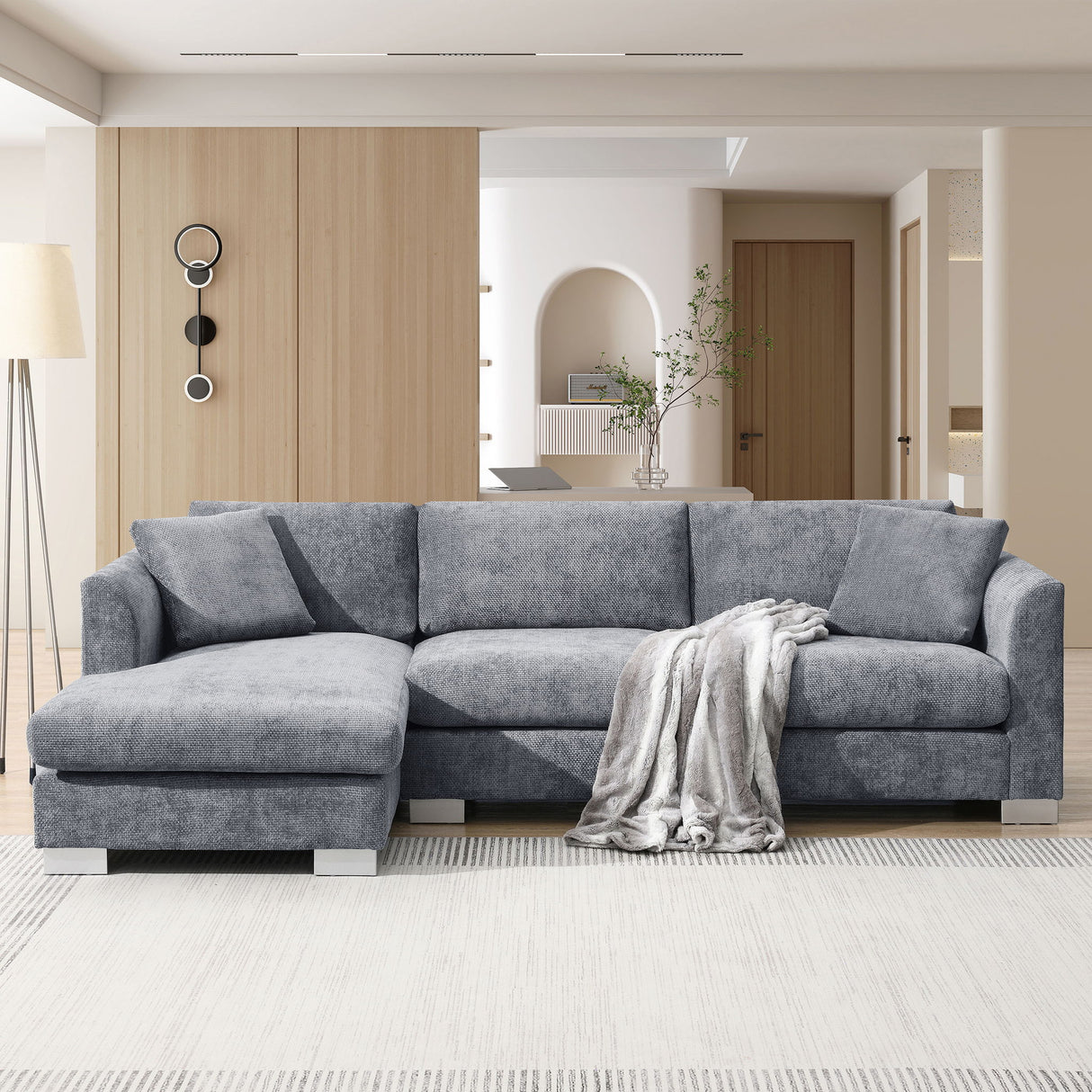 Modern Cloud Sectional Sofa L Shaped Luxury Couch Set With 2 Free Pillows 4 Seat With Oversized Chaise