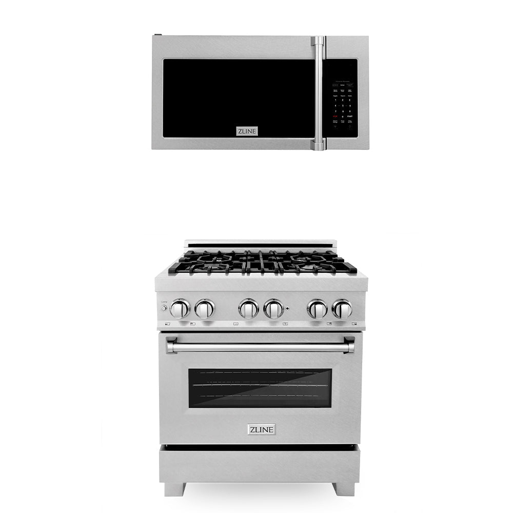ZLINE 30 in. Kitchen Package with Satin Stainless Steel Dual Fuel Range and Over The Range Microwave (2KP-RASOTRH30) - (2KPRASOTRH30) -