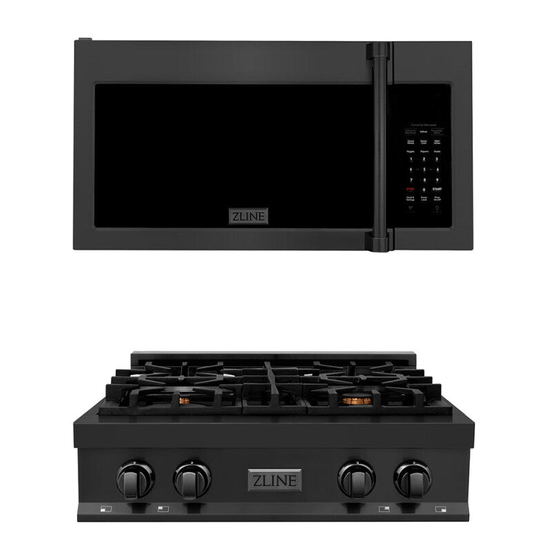 ZLINE Kitchen Package with 30 in. Black Stainless Steel Rangetop and 30 in. Over The Range Microwave with Traditional Handle (2KP-RTBOTRH30) - (2KPRTBOTRH30) -