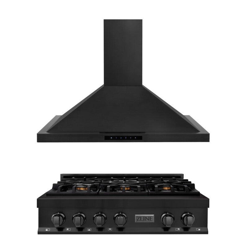 ZLINE Kitchen Package with 36 in. Black Stainless Steel Rangetop and 36 in. Convertible Range Hood (2KP-RTBRH36) - (2KPRTBRH36) -