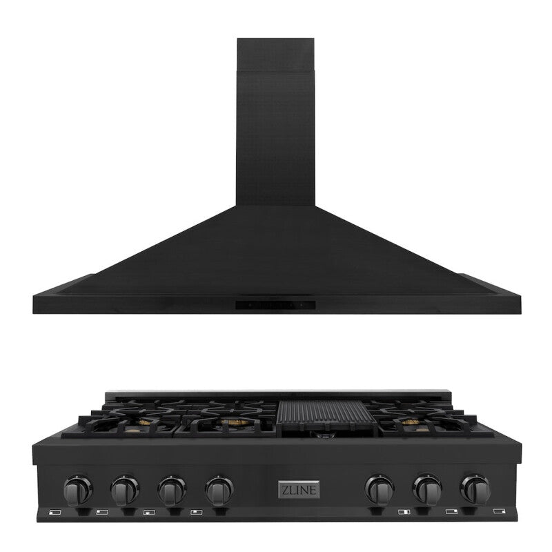 ZLINE Kitchen Package with 48 in. Black Stainless Steel Rangetop and 48 in. Convertible Range Hood (2KP-RTBRH48) - (2KPRTBRH48) -