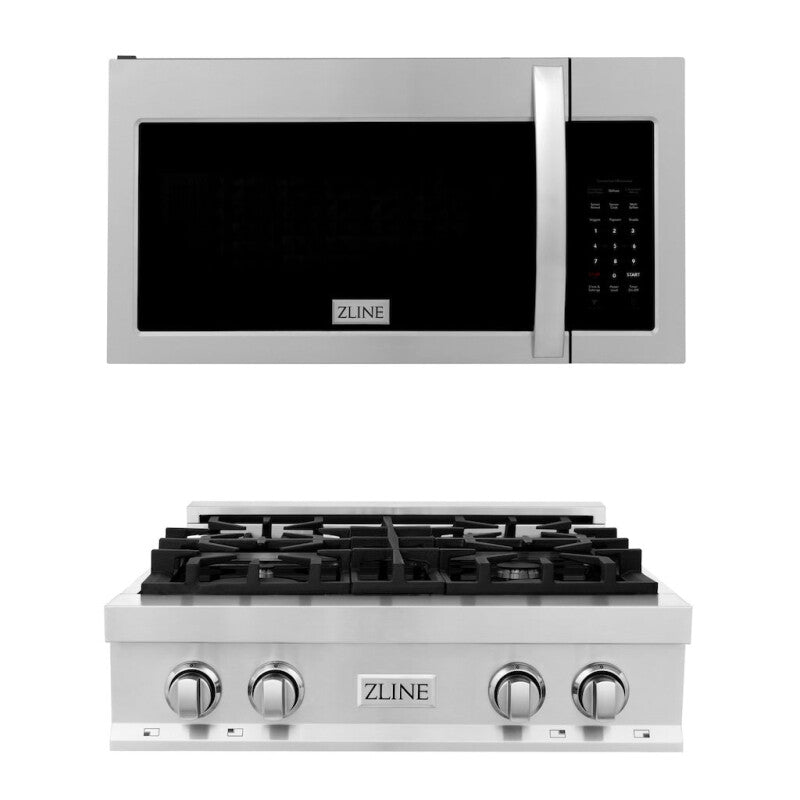 ZLINE Kitchen Package with 30 in. Stainless Steel Rangetop and 30 in. Over The Range Microwave with Modern Handle (2KP-RTOTR30) - (2KPRTOTR30) -
