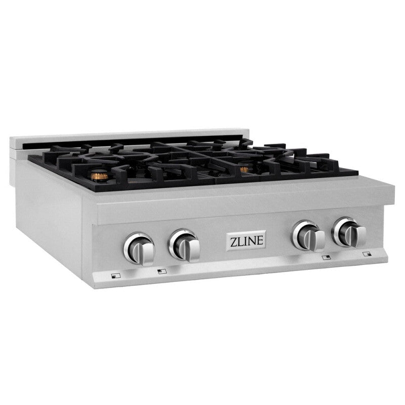 ZLINE Kitchen Package with 30 in. Satin Stainless Steel Rangetop and 30 in. Over The Range Microwave with Modern Handle (2KP-RTSOTR30) - (2KPRTSOTR30) -