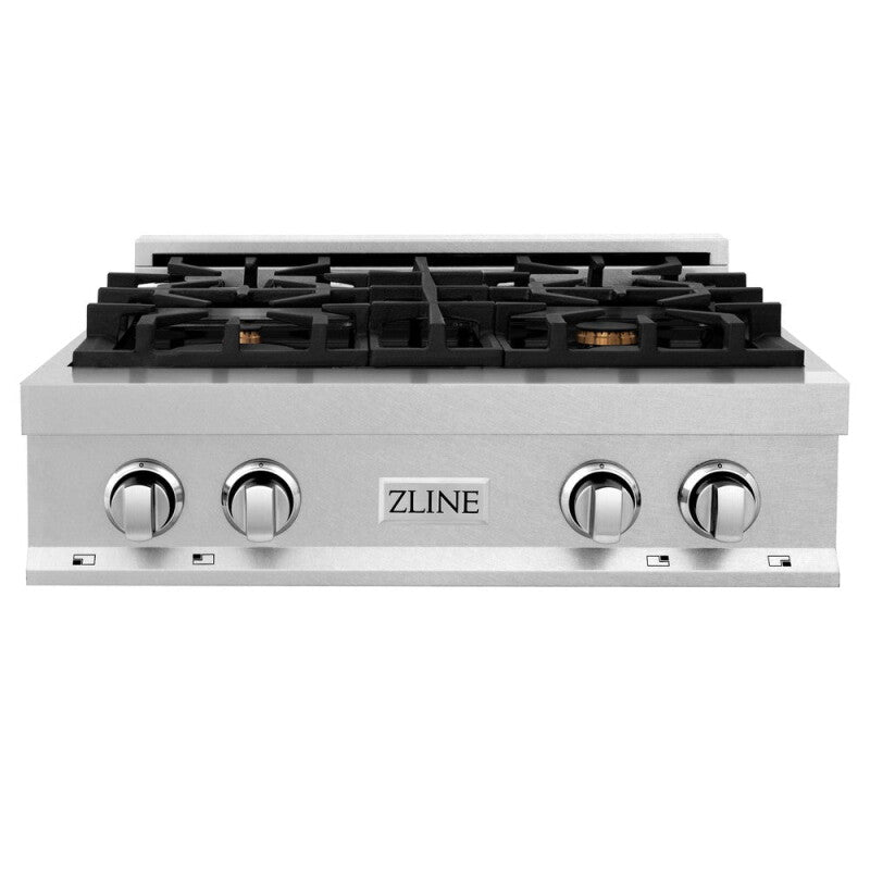 ZLINE Kitchen Package with 30 in. Satin Stainless Steel Rangetop and 30 in. Over The Range Microwave with Modern Handle (2KP-RTSOTR30) - (2KPRTSOTR30) -