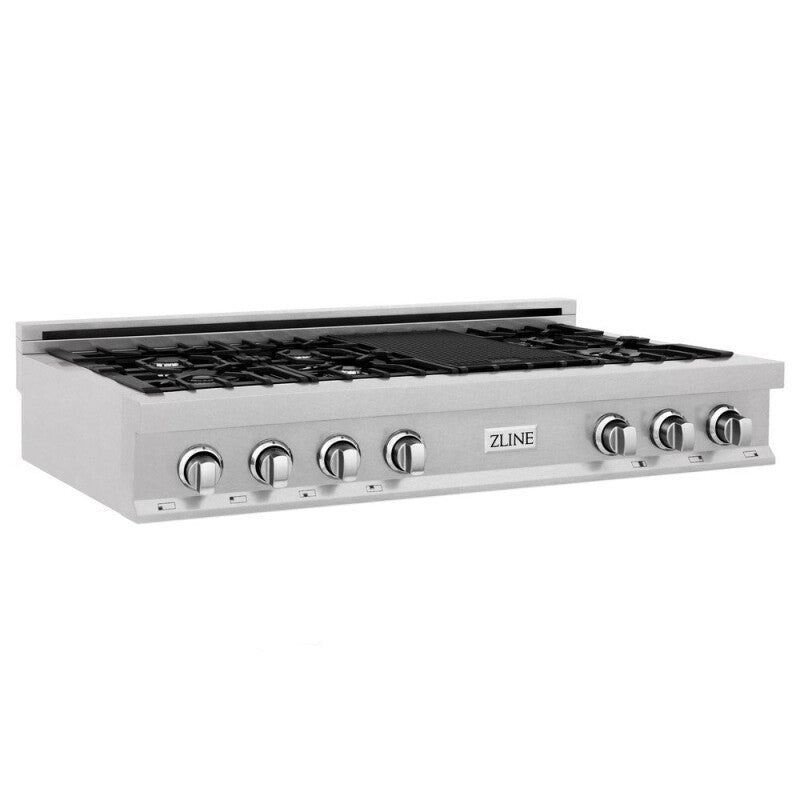 ZLINE Kitchen Package with 48 in. Satin Stainless Steel Rangetop and Convertible Range Hood (2KP-RTSRH48) - (2KPRTSRH48) -