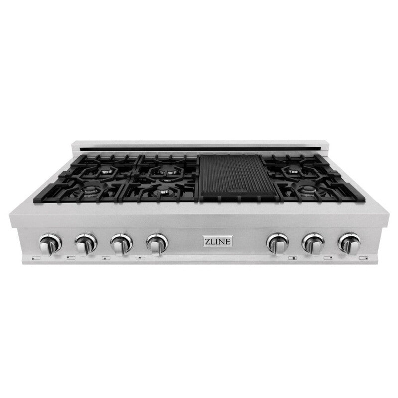 ZLINE Kitchen Package with 48 in. Satin Stainless Steel Rangetop and Convertible Range Hood (2KP-RTSRH48) - (2KPRTSRH48) -
