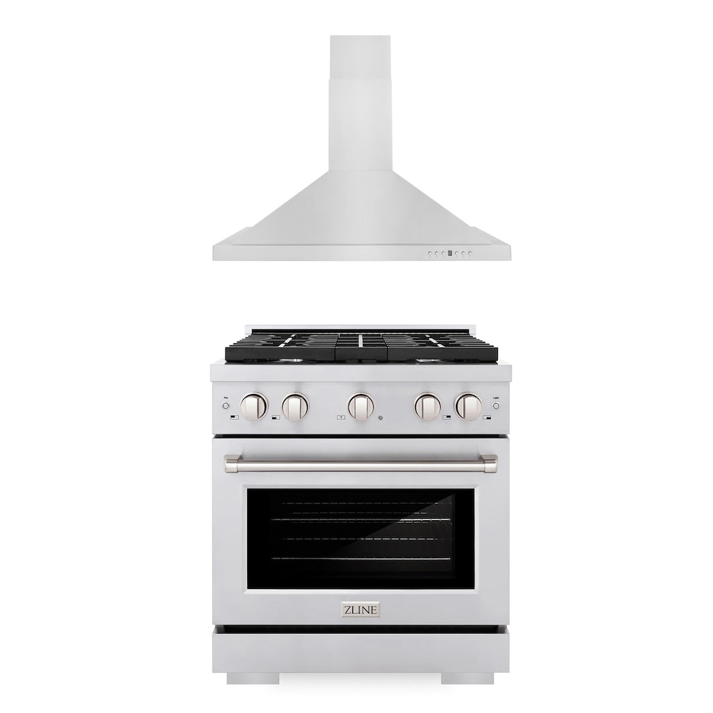ZLINE 30 in. Kitchen Package with Stainless Steel Gas Range and Convertible Vent Range Hood (2KP-SGRRH30) - (2KPSGRRH30) -