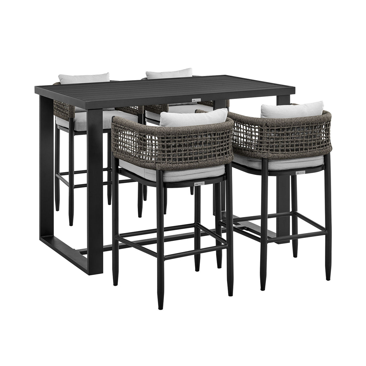Alegria - Outdoor Patio 5-Piece Bar Table Set In Aluminum With Gray Rope And Cushions