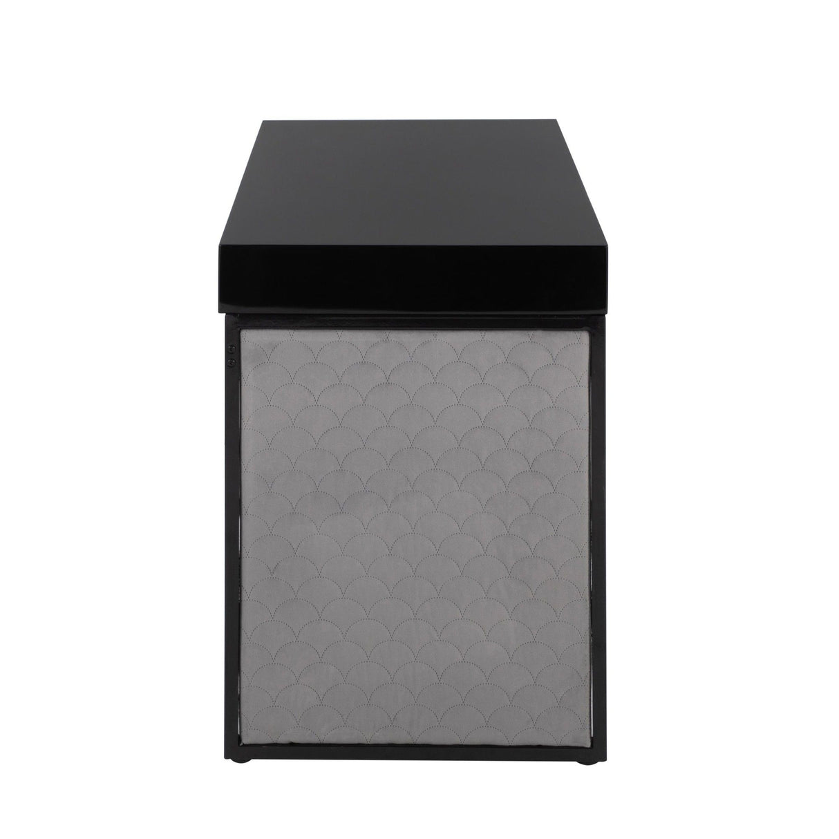 Drift - Contemporary Upholstered Desk - Black Steel, Black Wood And Silver Velvet