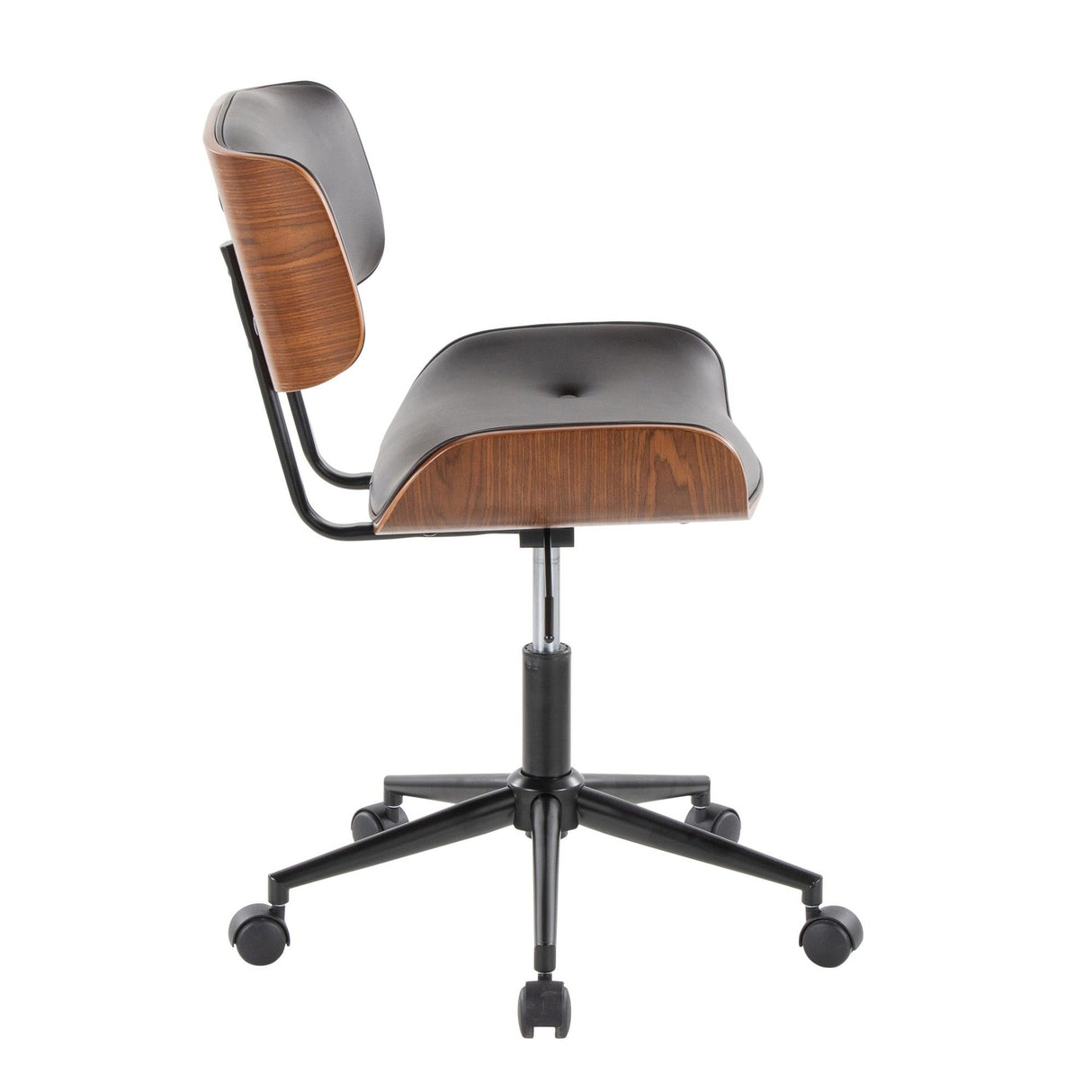 Lombardi - Mid-Century Modern Adjustable Office Chair With Swivel - Walnut Wood And Espresso Faux Leather