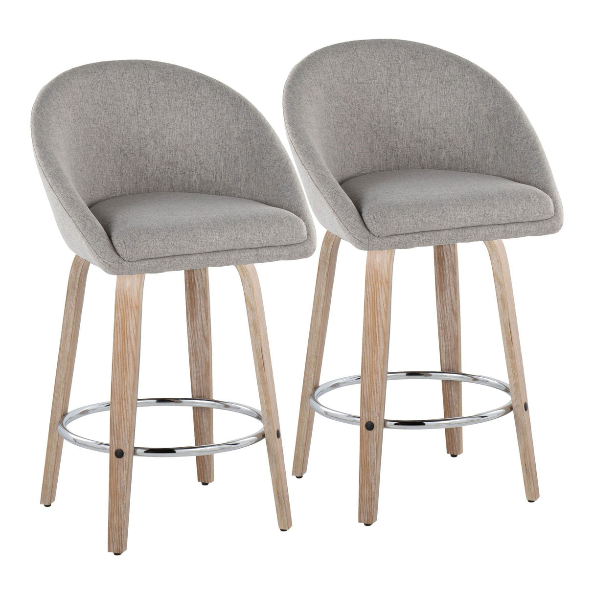 Matisse - 26" Highback Fixed-Height Counter Stool With Swivel And Round Chrome Metal Footrest (Set of 2) - Light Gray Wood