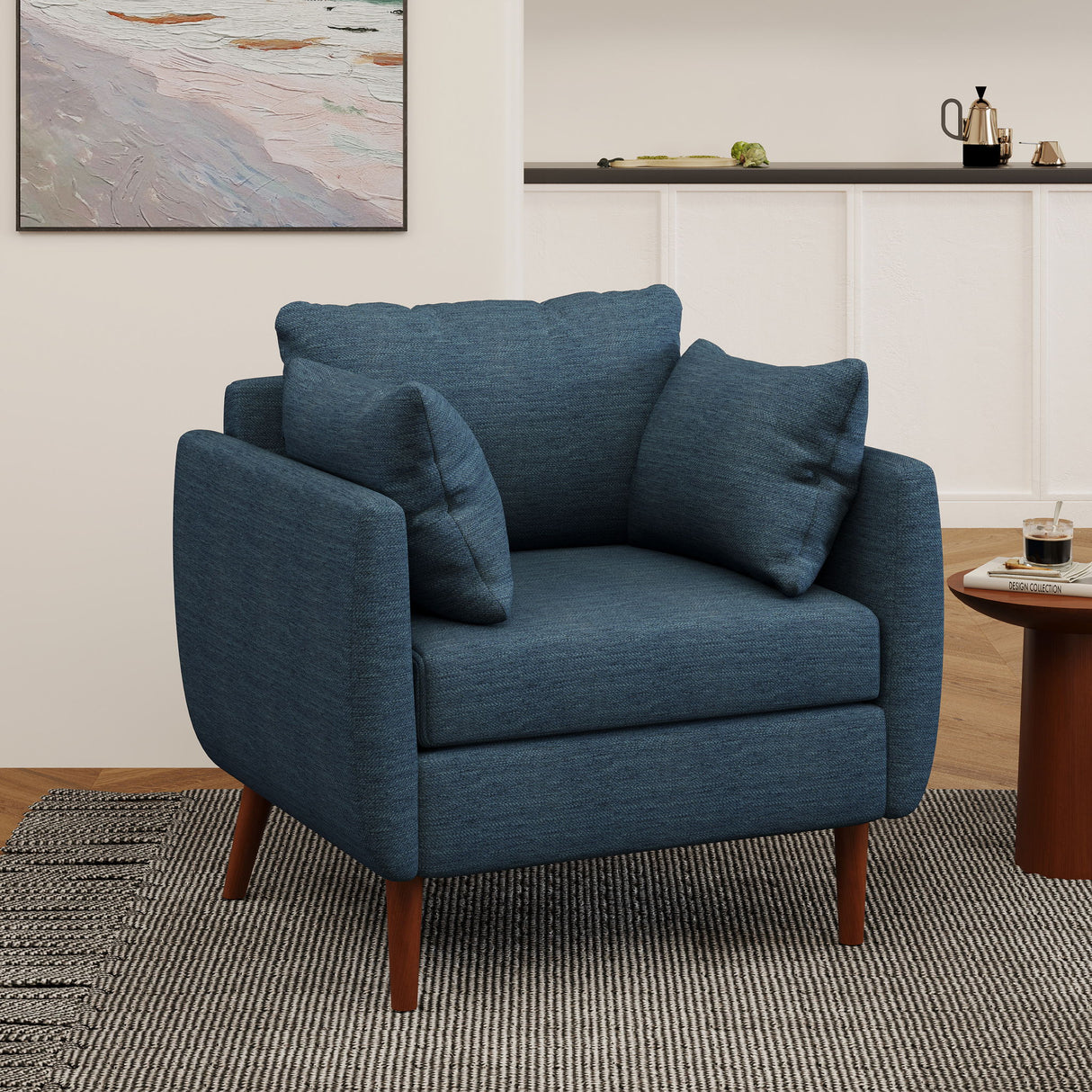 Luminate - Upholstered Fabric Club Chair With Tapered Legs And 2 Accent Pillows - Navy Blue