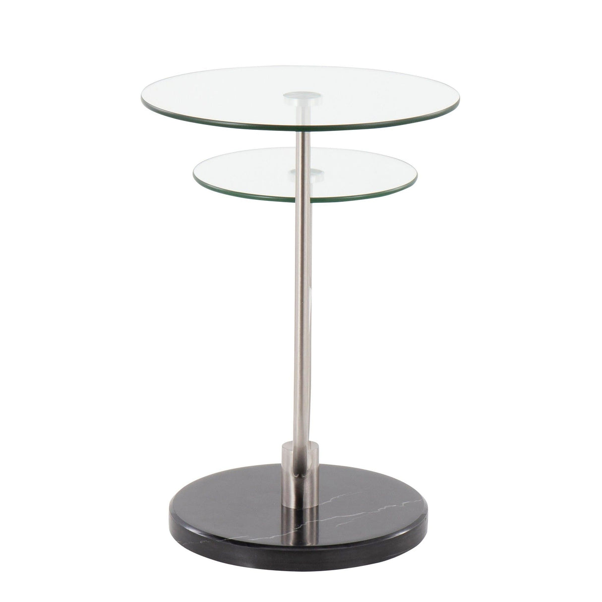 Trombone - Glam Side Table - Black Marble, Nickel And Clear Glass
