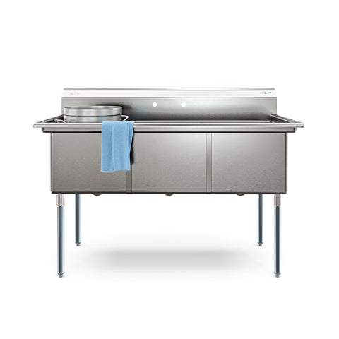 60 in. Three Compartment Commercial Sink, Bowl Size 18x24x14 in 18-Gauge Stainless-Steel (KM-SC182414-N3)