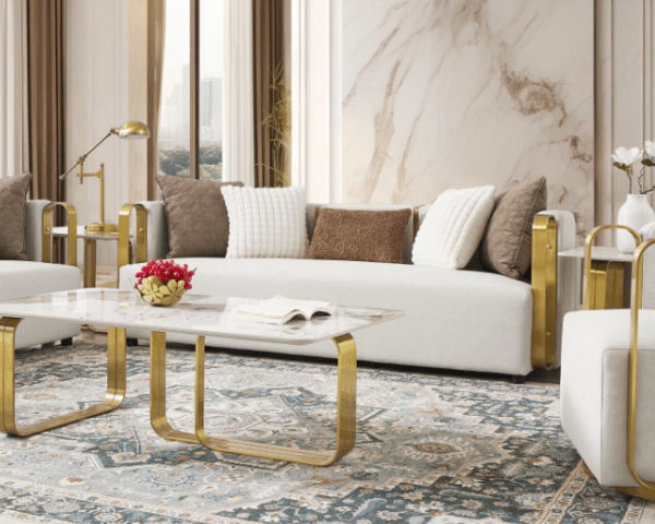 HD-3156 - Sofa - White / Gold