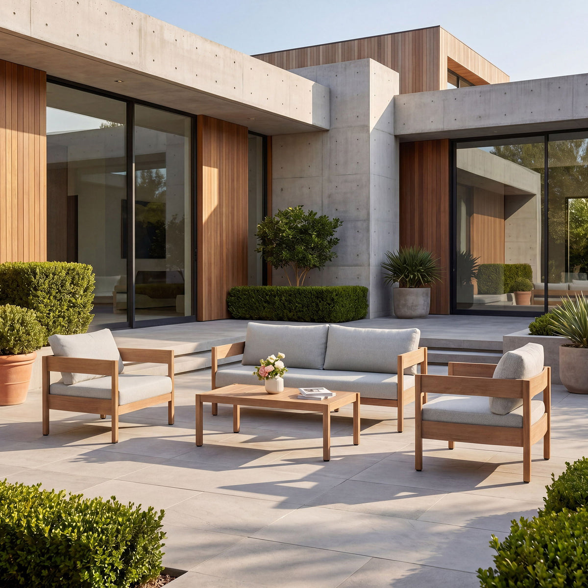 Outdoor Sofa With Weather Resistant Cushions (Coffee Table Not Included) (Set of 3) - Oak