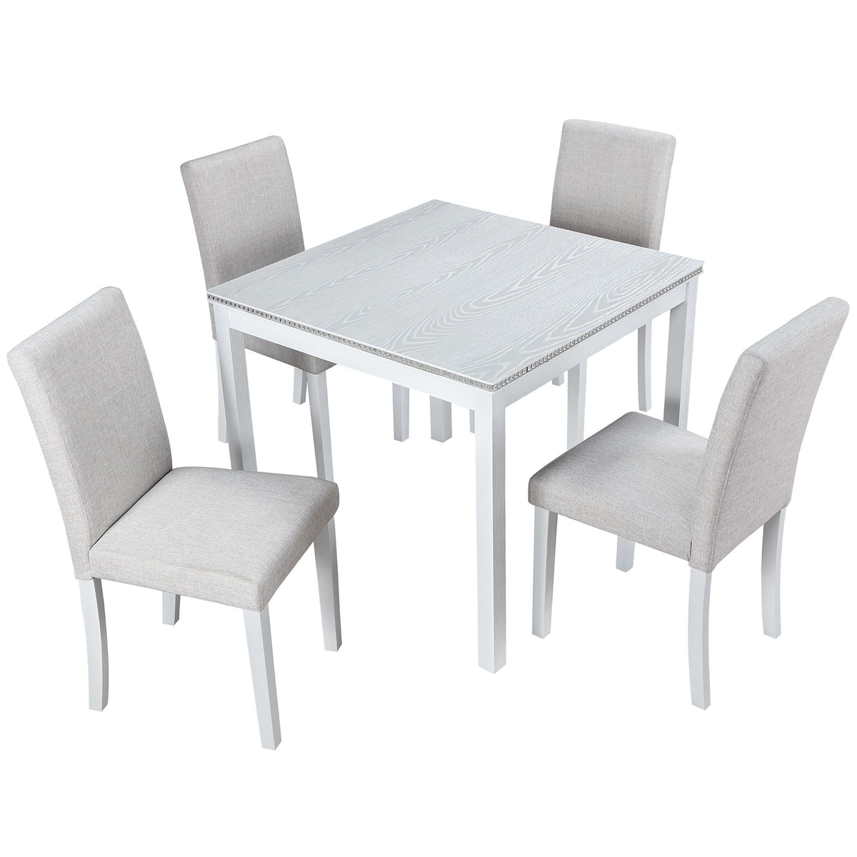 Dining Table Set With Crystal Decoration And Upholstered Chairs