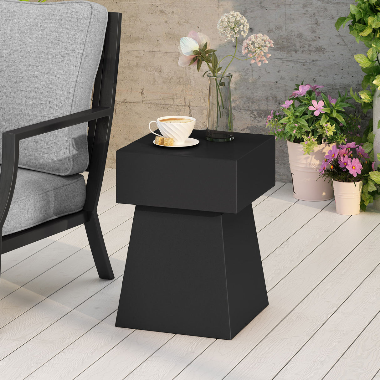 Outdoor Side Table, Patio End Table - Black